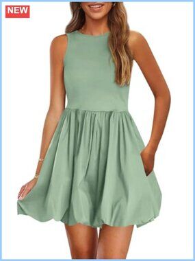 Women's Sleeveless Bubble Mini Dress A-Line Casual Summer Dress